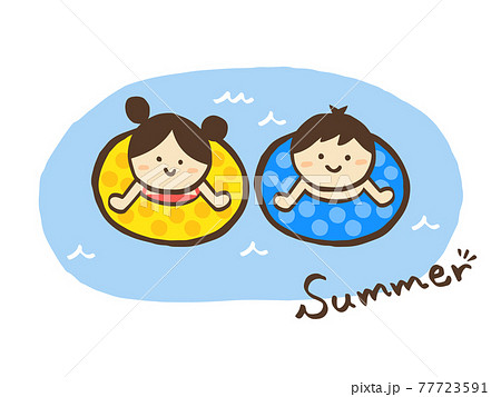 かわいい海水浴 子ども 夏 Summer 手書きイラスト素材のイラスト素材