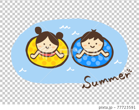 かわいい海水浴　子ども　夏　Summer／手書きイラスト素材 77723591