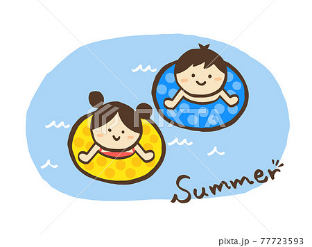 かわいい海水浴 子ども 夏 Summer 手書きイラスト素材のイラスト素材