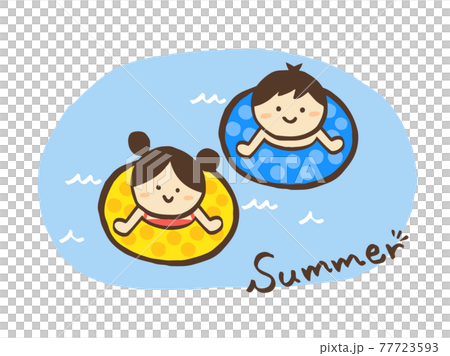 かわいい海水浴 子ども 夏 Summer/手書きイラスト素材 かわいい海水浴 子ども 夏 Summer/手書きイラスト素材 77723593