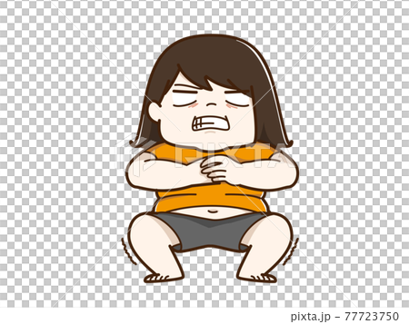 スクワットをする太った女性のイラスト 77723750