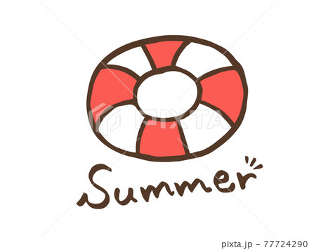 かわいい海水浴 浮き輪 夏 Summer 手書き文字イラスト素材のイラスト素材