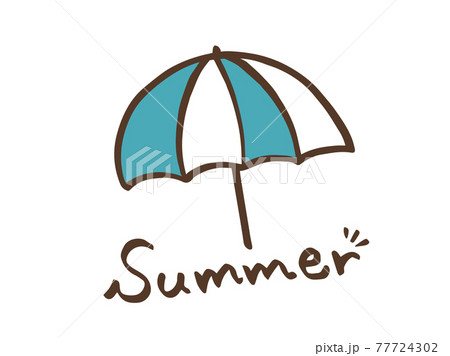 かわいい海水浴 パラソル 夏 Summer 手書き文字イラスト素材のイラスト素材