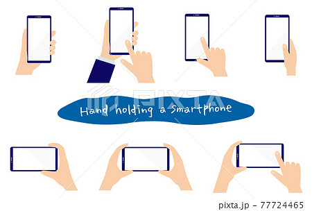 スマートフォンを操作する手のイラストセット 男性 フラットデザインのイラスト素材