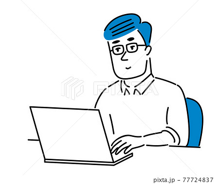 パソコン操作するメガネの男性のイラスト素材のイラスト素材