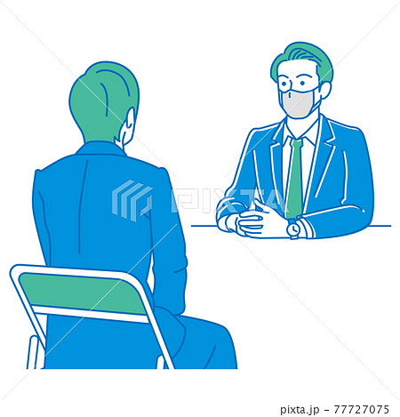 マスクを付けた男性面接官に面接を受ける男性のイラスト素材