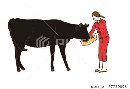 農業女子　酪農女子　酪農　女性　イラスト　牛乳 77729098