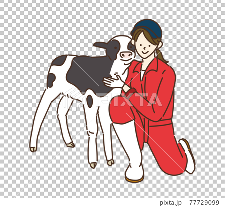 農業女子　酪農女子　酪農　女性　イラスト　牛乳 77729099