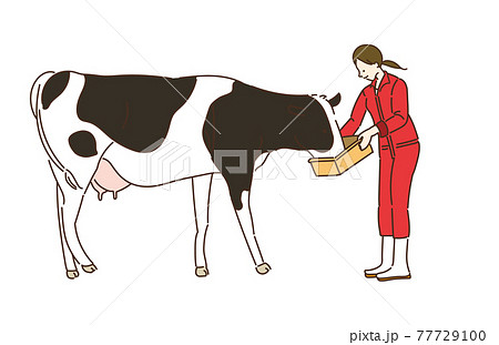 農業女子　酪農女子　酪農　女性　イラスト　牛乳 77729100
