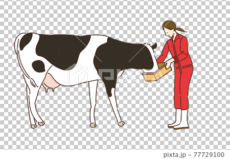 農業女子　酪農女子　酪農　女性　イラスト　牛乳 77729100