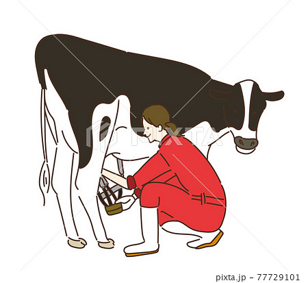 農業女子　酪農女子　酪農　女性　イラスト　牛乳 77729101