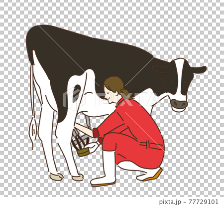 農業女子　酪農女子　酪農　女性　イラスト　牛乳 77729101