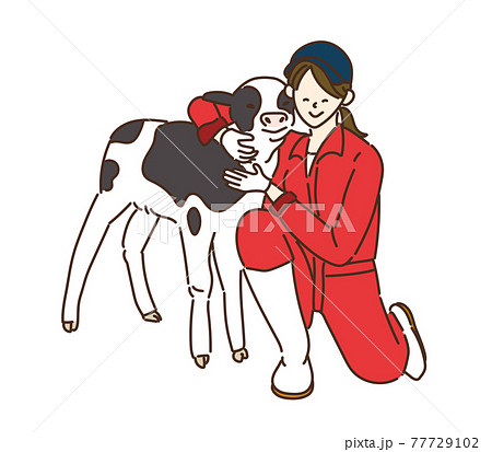 農業女子　酪農女子　酪農　女性　イラスト　牛乳 77729102