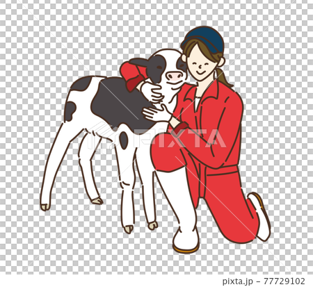 農業女子　酪農女子　酪農　女性　イラスト　牛乳 77729102