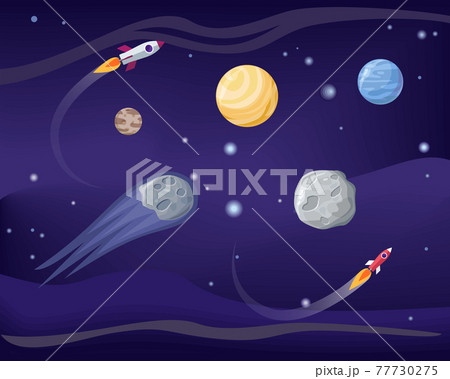 Planets and Rockets Poster Set Vector Illustration 77730275