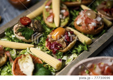 vegan appetizers served on a tray vegan appetizers served on a tray 77730696