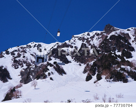 残雪の立山黒部アルペンルート タンボ平から立山ロープウェイを望む 残雪の立山黒部アルペンルート タンボ平から立山ロープウェイを望む 77730704