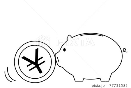 貯金のイメージ、豚の貯金箱とコイン 77731585