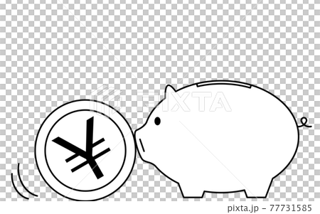貯金のイメージ、豚の貯金箱とコイン 77731585