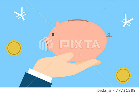 貯金のイメージ 豚の貯金箱を持つ手のイラスト素材