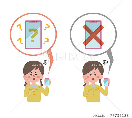 スマホの扱いに困る女の子のイラスト素材