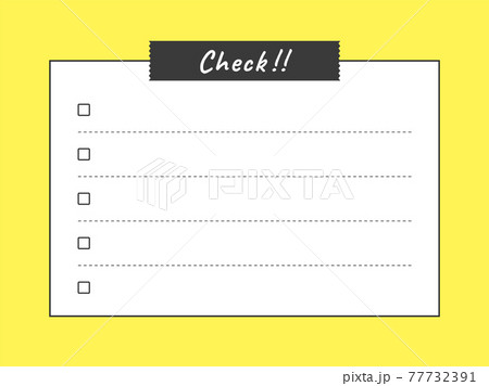 メモ用紙 チェックリストのフレームイラスト マスキングテープ モノクロ 黄色背景 横長ver のイラスト素材