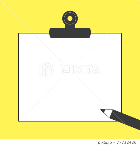 メモ用紙のフレーム素材 イラスト 目玉クリップ 鉛筆 モノクロ 黄色背景ver のイラスト素材