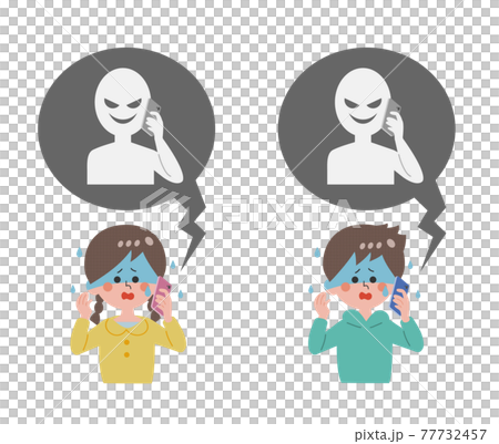 電話相手とトラブルになる男の子と女の子のイラスト素材