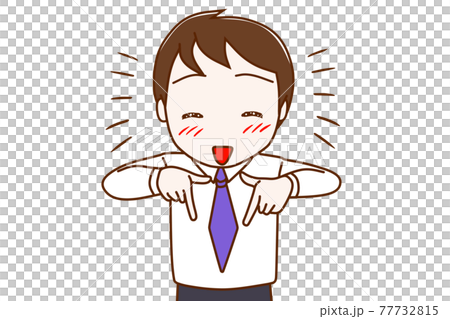 下をポチっと押してねのポーズをする男性のイラスト素材 下をポチっと押してねのポーズをする男性のイラスト素材