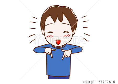 下をポチっと押してねのポーズをする少年のイラスト素材 下をポチっと押してねのポーズをする少年のイラスト素材