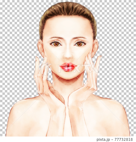 頬に手を添える美しい女性の写実的なイラストのイラスト素材
