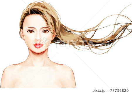 長い髪を風にたなびかせる美しい女性の写実的なイラスト 長い髪を風にたなびかせる美しい女性の写実的なイラスト 77732820