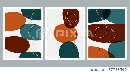 Modern abstract painting. Golden lines. Set of fluid geometric shapes. Abstract hand drawn watercolor effect shapes. Home decor design. Modern art print. Contemporary design. 77733546