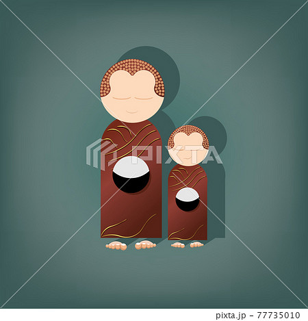 Monk and little monk walking and alms gathering Monk and little monk walking and alms gathering 77735010