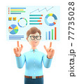3D illustration of man creating a dashboard and interacting with graphs. 77735028