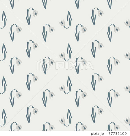 Navy blue colored snowdrop silhouettes seamless doodle pattern. Light grey background. Bloom flowers shapes. Navy blue colored snowdrop silhouettes seamless doodle pattern. Light grey background. Bloom flowers shapes. 77735109