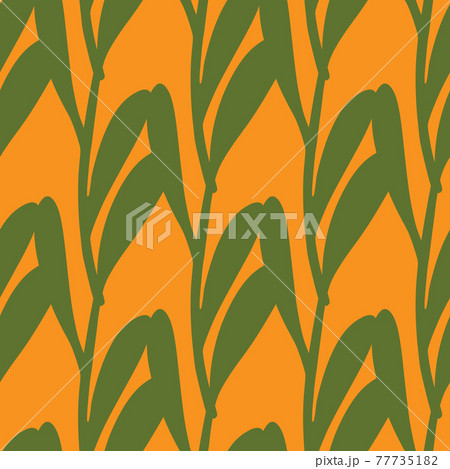 Abstract floral seamless pattern with botanic green leaf branches silhouettes. Orange background. Abstract floral seamless pattern with botanic green leaf branches silhouettes. Orange background. 77735182