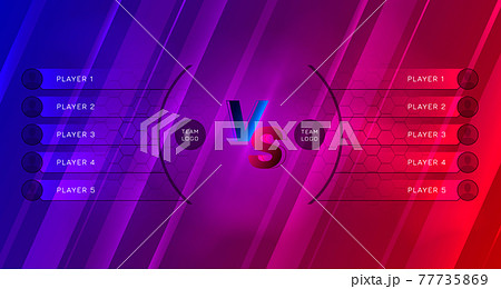 Cybersport tournament screen design with VS monogram. Red blue template for esports teams battle. Team competition, game championship. Red VS blue. Vector 77735869