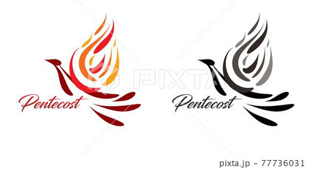 Pentecost Text with Holy Spirit Dove Cartoon Graphic Vector 77736031