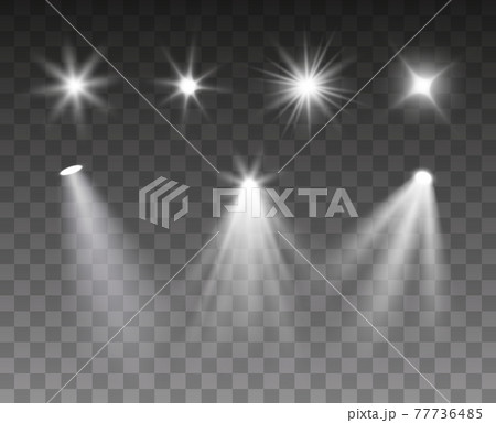 Vector set of spotlight and light burst effects isolated on dark background Vector set of spotlight and light burst effects isolated on dark background 77736485