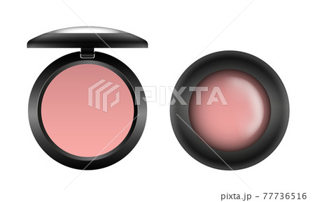 Vector realistic pink compact blush in black open and closed container top view isolated on white background Vector realistic pink compact blush in black open and closed container top view isolated on white background 77736516