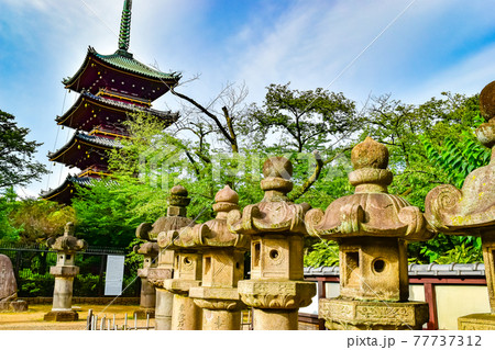 東京都台東区にある旧寛永寺の五重塔の風景 77737312