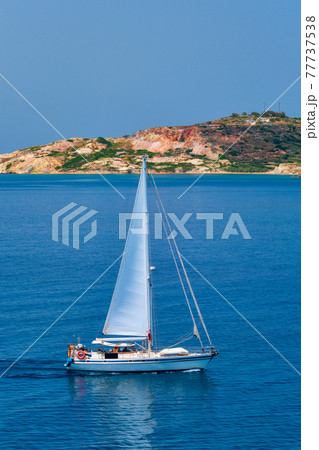 Yacht boat in Aegean sea near Milos island , Greece Yacht boat in Aegean sea near Milos island , Greece 77737538