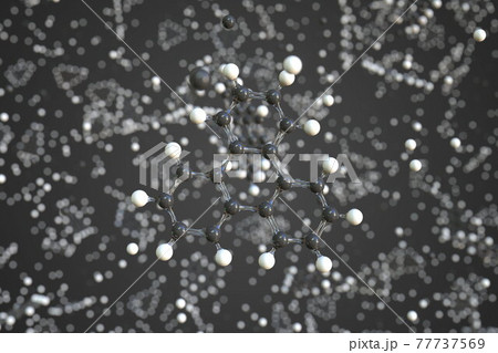 Triphenylene molecule made with balls, scientific molecular model. Chemical 3d rendering 77737569