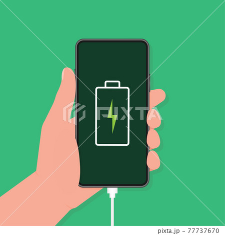Discharged charged battery smartphone - vector infographic. Isolated on green background. Discharged charged battery smartphone - vector infographic. Isolated on green background. 77737670