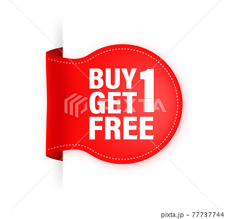 Buy 1 Get 1 Red ribbon on white background. Vector illustration. Buy 1 Get 1 Red ribbon on white background. Vector illustration. 77737744