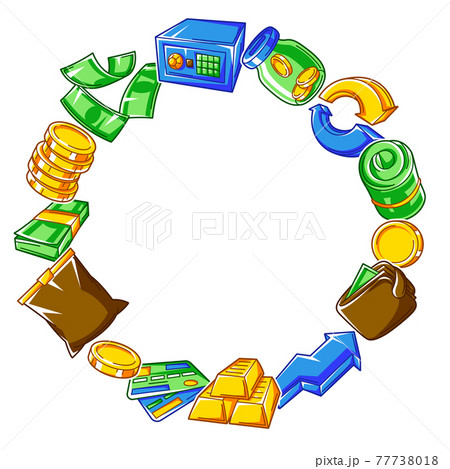 Banking frame with money icons. Business concept with finance items. Banking frame with money icons. Business concept with finance items. 77738018
