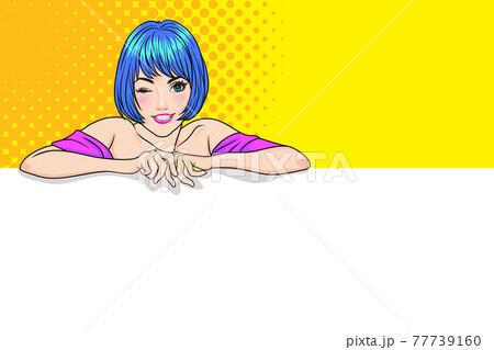 cute woman showing empty banner cute woman showing empty banner 77739160