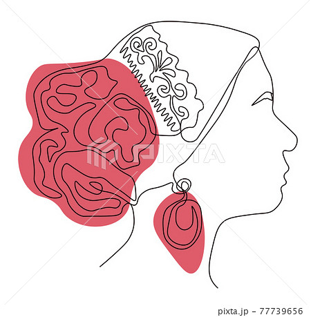 Spanish girl vector stock illustration. Elegant One Line Sketches of Woman Abstract Face. Flamenco. Template for a postcard about a trip to Spain. Isolated on a white background. 77739656