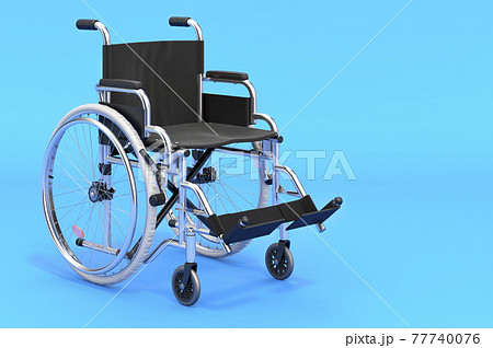 Wheelchair on blue background, 3D rendering 77740076